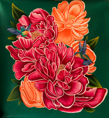 Hummingbirds with Peony Blossoms