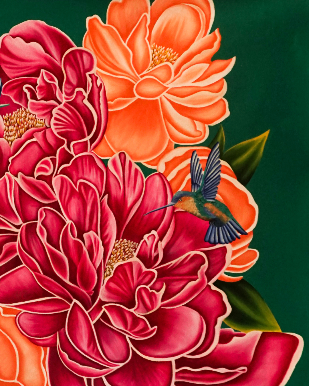 Hummingbirds with Peony Blossoms