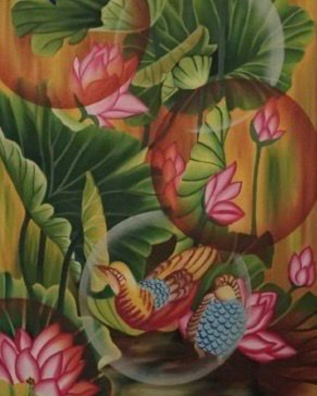 Handcrafted Lotus Painting with Koi Fish